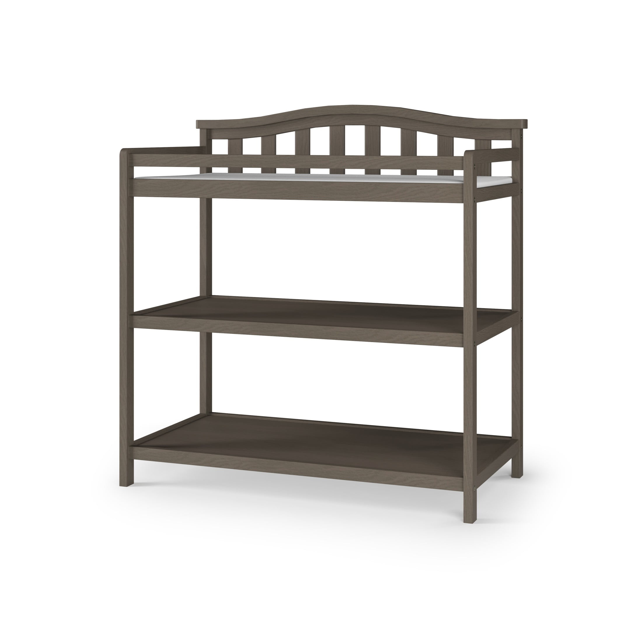 Child Craft Arch Top Changing Table with Pad & Safety Strap, 2 Storage Shelves, Anti-Tip Kit, Dapper Gray