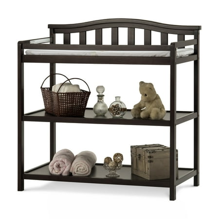 Child Craft Arch Top Changing Table with Pad & Safety Strap, 2 Storage Shelves, Anti-Tip Kit, Jamocha