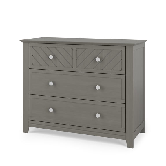 Child Craft Atwood 42" Interlocking 3-Drawer Dresser for Nursery or Bedroom, Chevron Design, Lunar Gray
