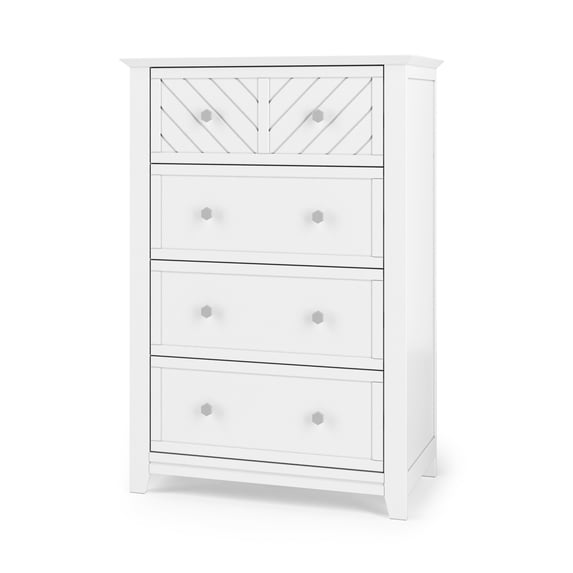 Child Craft Atwood 42" Interlocking 4-Drawer Chest for Nursery or Bedroom, Chevron Design, Anti-Tip Kit, Matte White