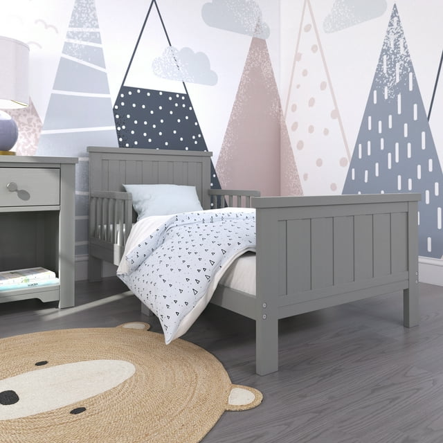Child Craft Calder Toddler Bed with Guard Rails, Brushed Pebble