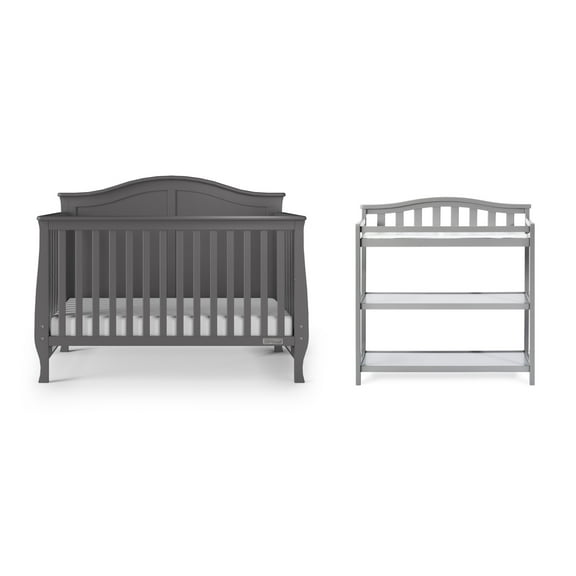 Child Craft Camden Crib and Changing Table Nursery Set, 4-in-1 Convertible Design, Cool Gray, 2-Piece