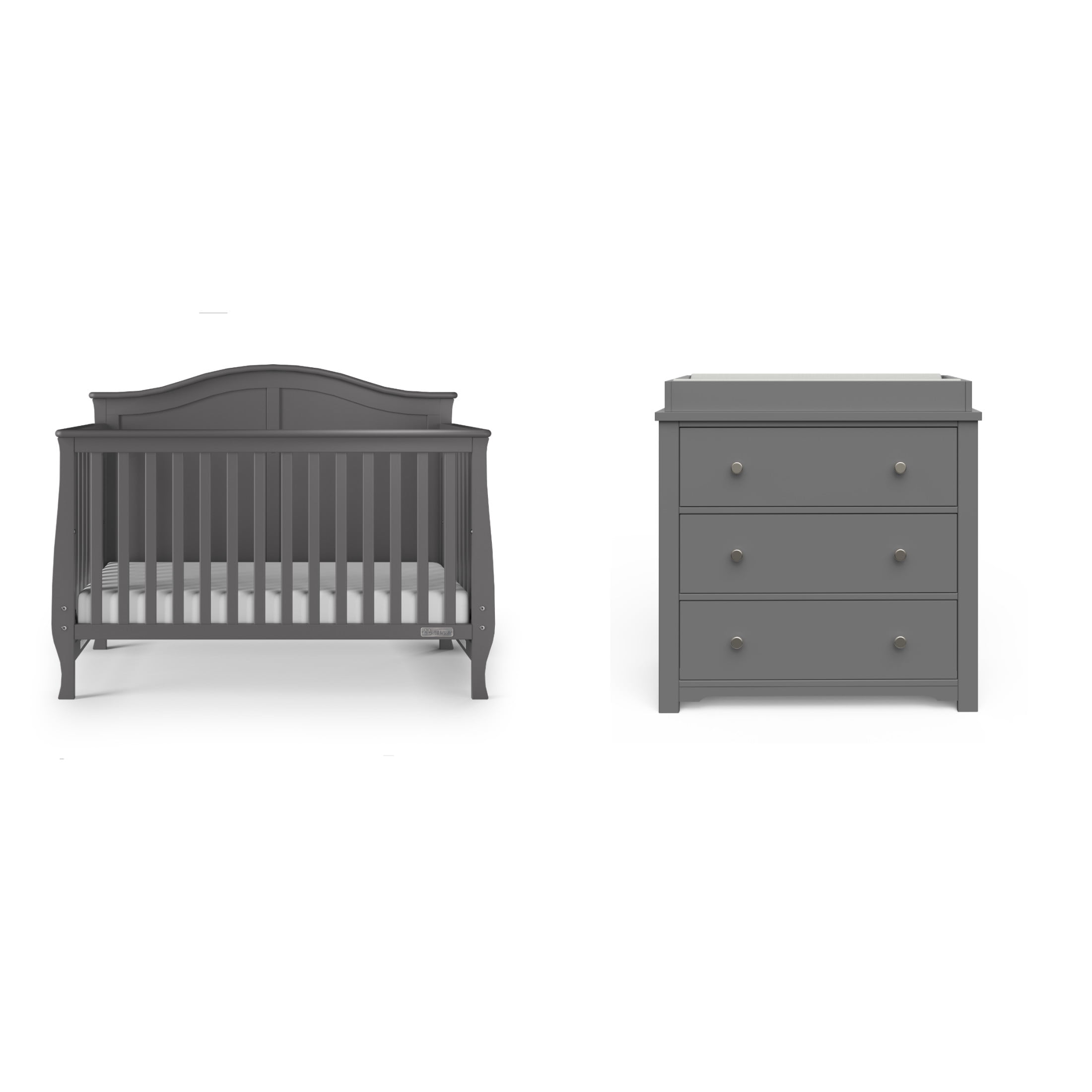 Child Craft Camden Crib and Dresser Nursery Set, 4-in-1 Convertible Crib with 3-Drawer Dresser, Cool Gray, 2-Piece