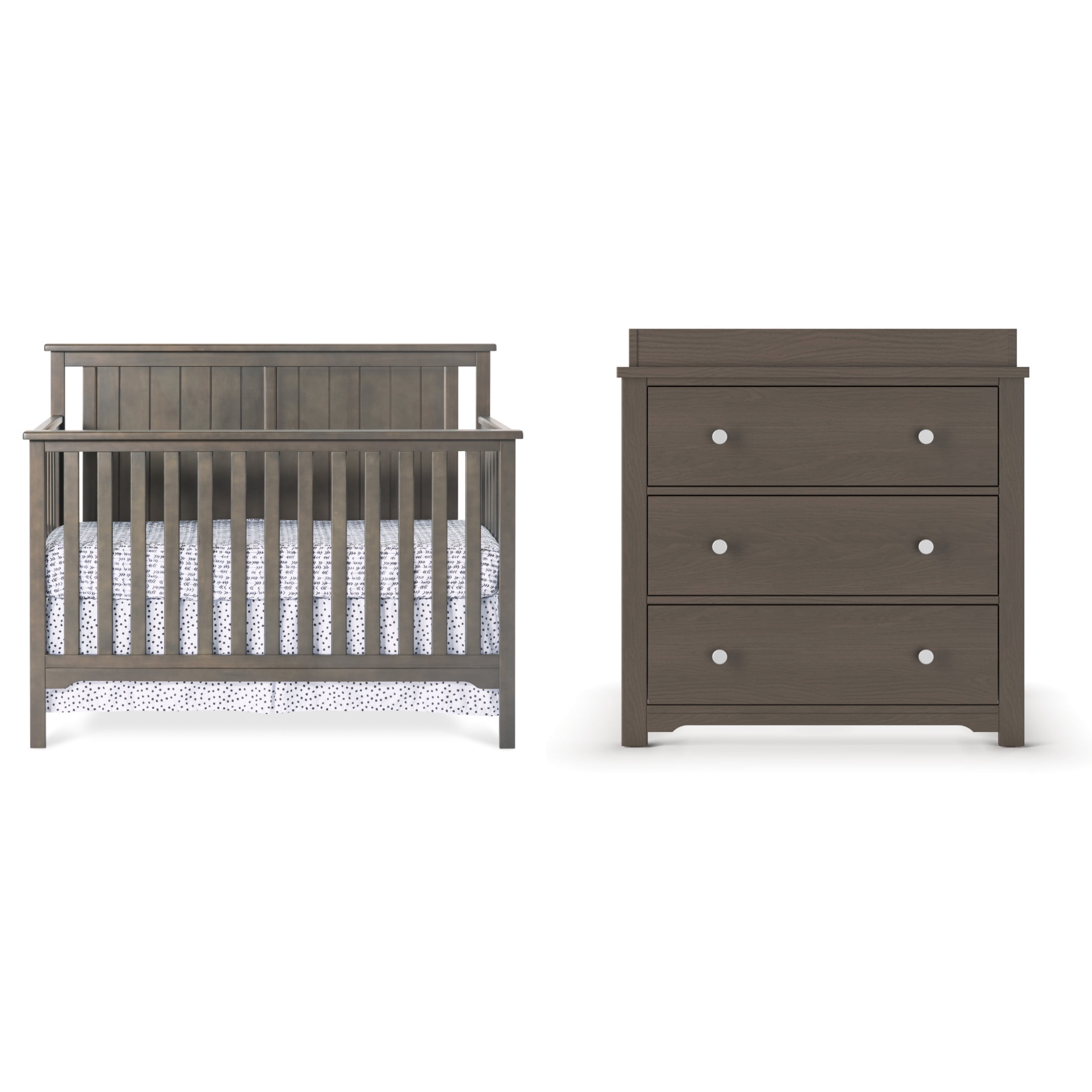 Dapper Gray Pine Wood Nursery Dresser with Changing Table Topper