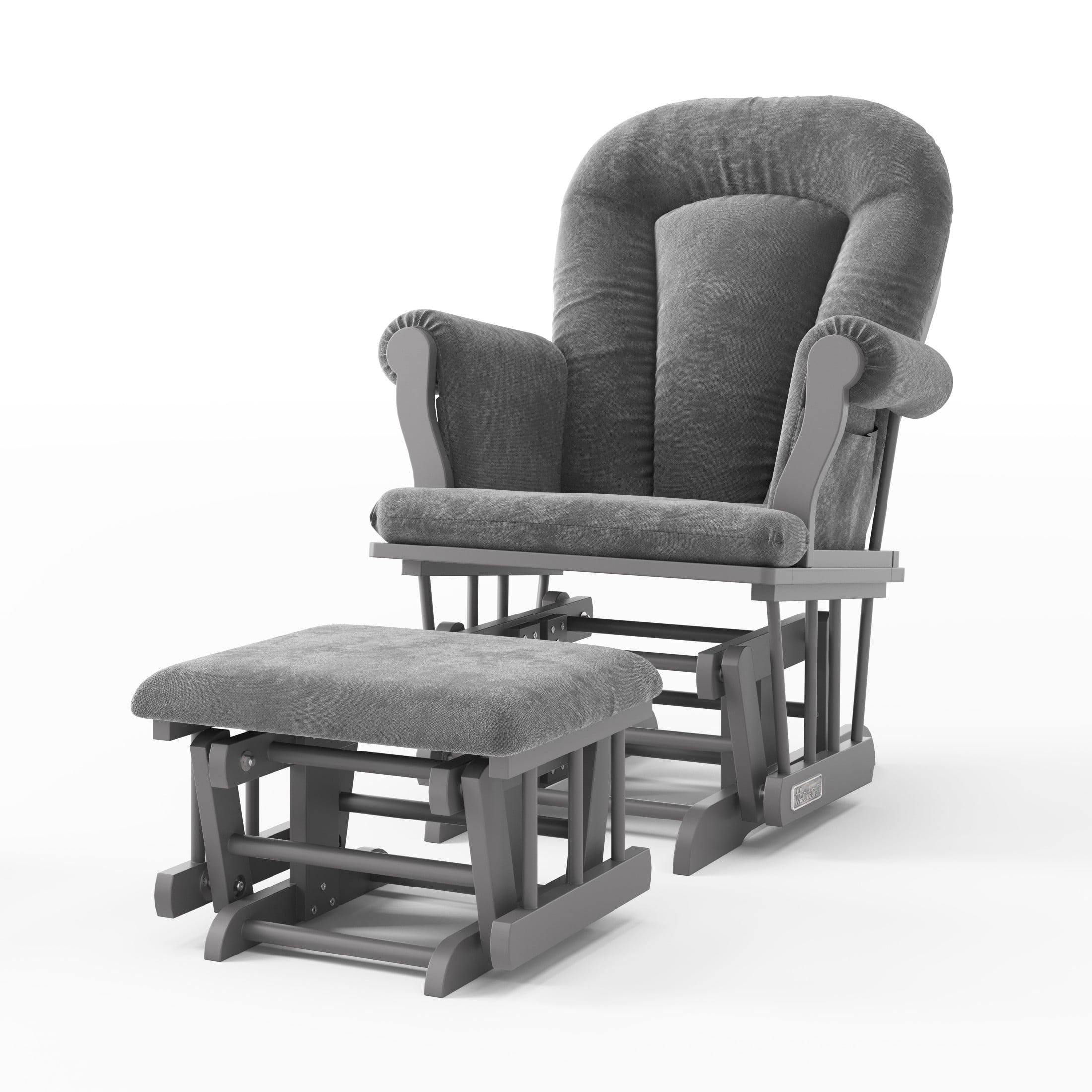 Child Craft Cozy Glider Rocker with Ottoman, Smooth Motion, Cool Gray Frame, Dark Gray Cushion