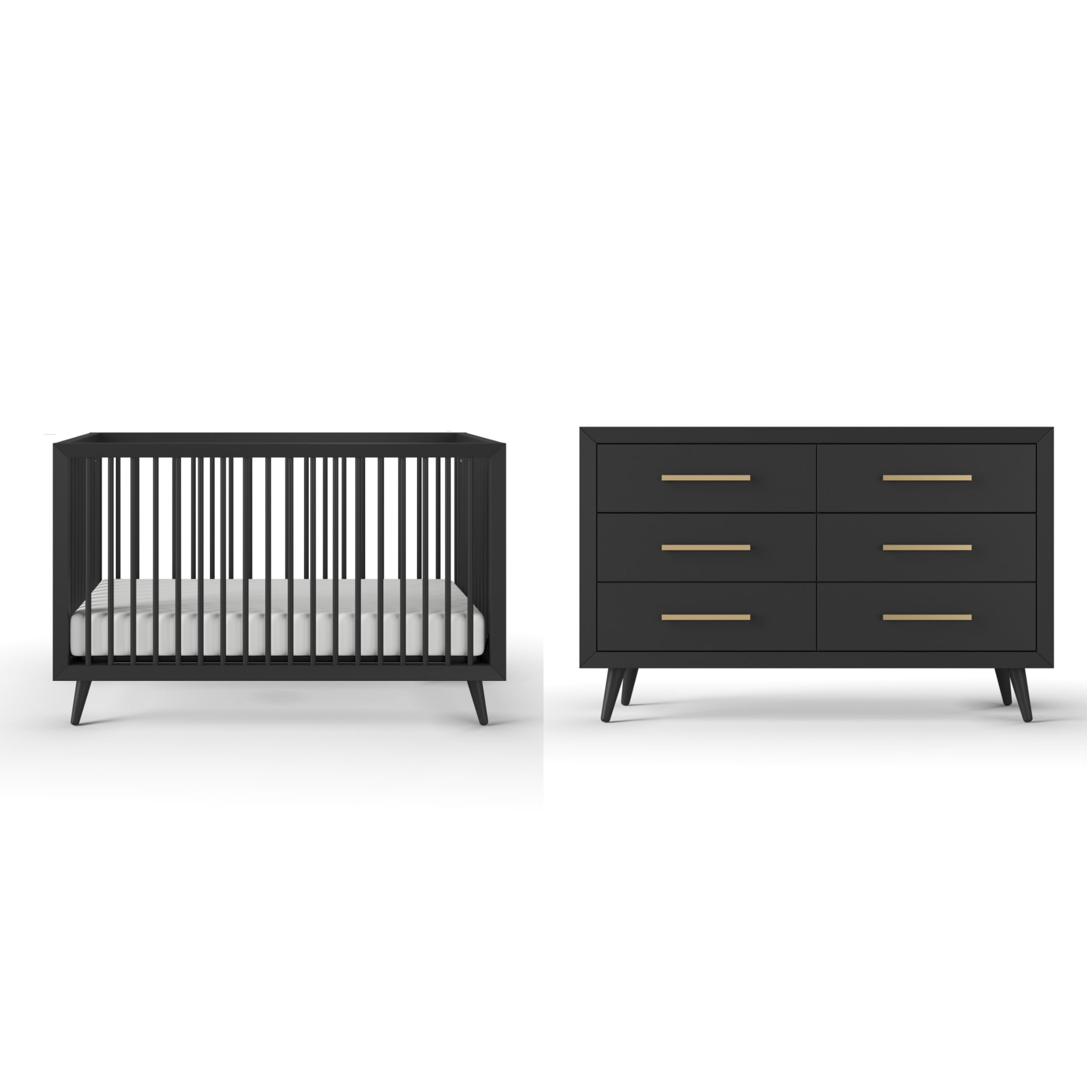Child Craft Cranbrook Crib and Dresser Nursery Set, 4-in-1 Convertible Crib with 6-Drawer Dresser, Ebony, 2-Piece