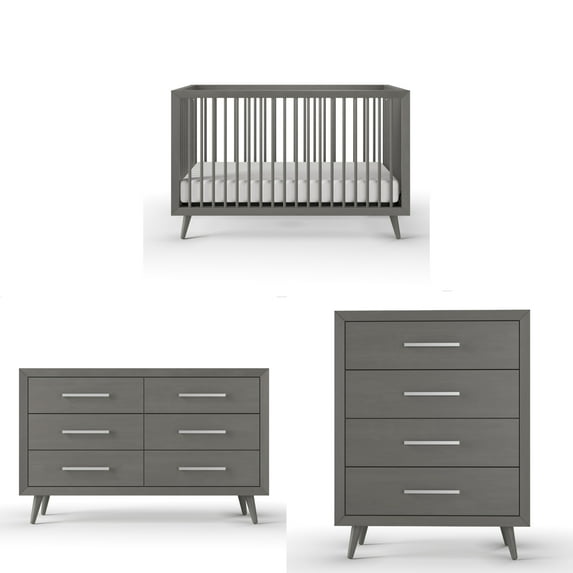 Child Craft Cranbrook Crib, Dresser & Chest Nursery Set, 4-in-1 Convertible Crib, Lunar Gray, 3-Piece