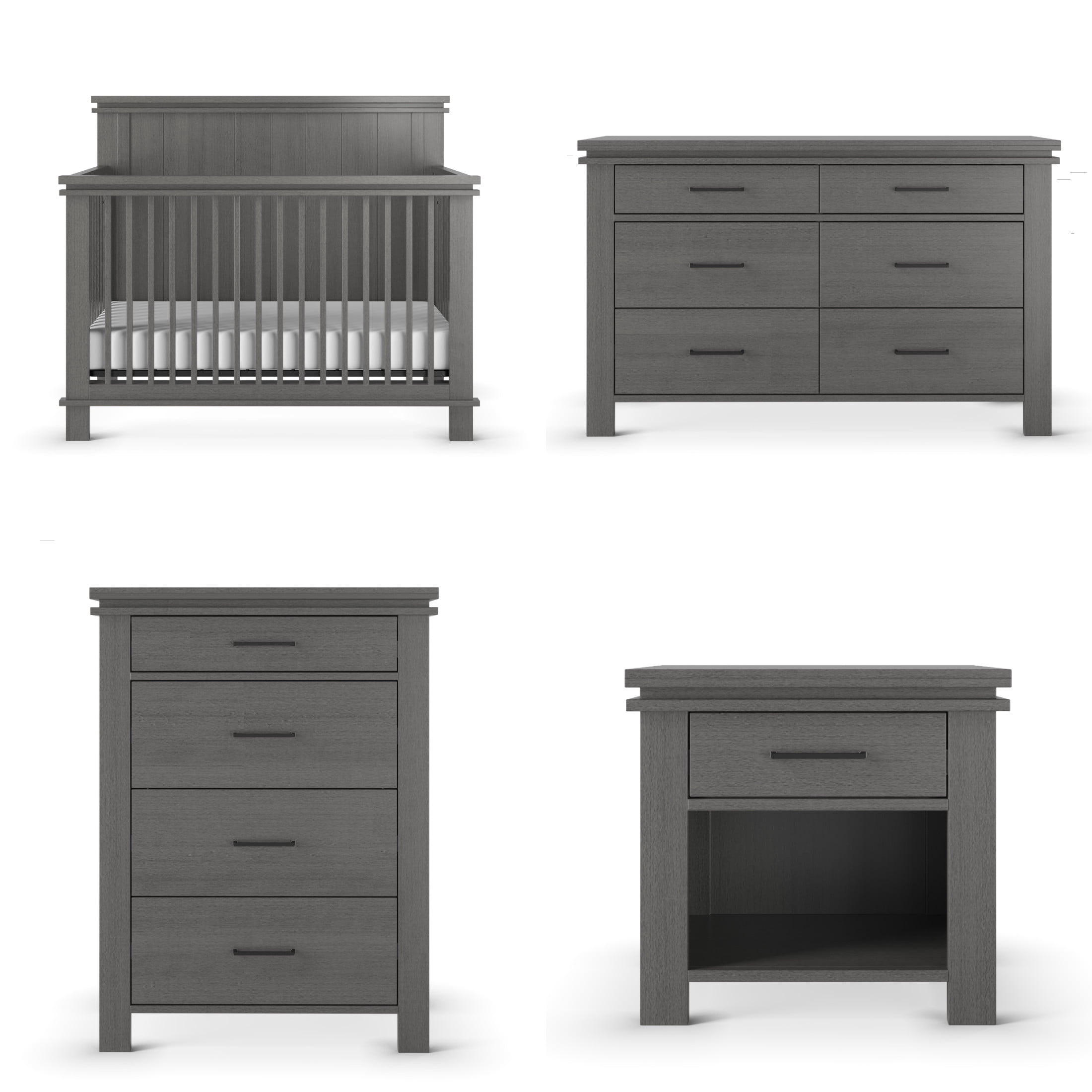 Child Craft Denman Crib, Dresser, Chest & Nightstand Nursery Set, 4-in-1 Convertible Crib, Midnight Gray, 4-Piece