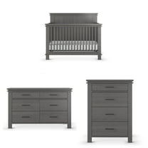 Child Craft Denman Crib, Dresser & Chest Nursery Set, 4-in-1 Convertible Crib, Midnight Gray, 3-Piece