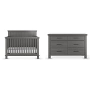 HALO Denman Crib and Dresser Nursery Set, 4-in-1 Convertible Crib with Dresser, Midnight Gray, 2-Piece