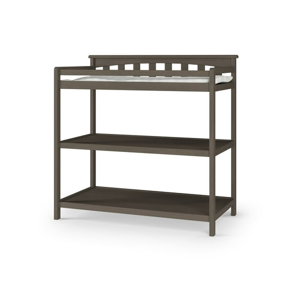 Child Craft Flat Top Changing Table with Pad & Strap, 2 Storage Shelves, Anti-Tip Kit, Dapper Gray