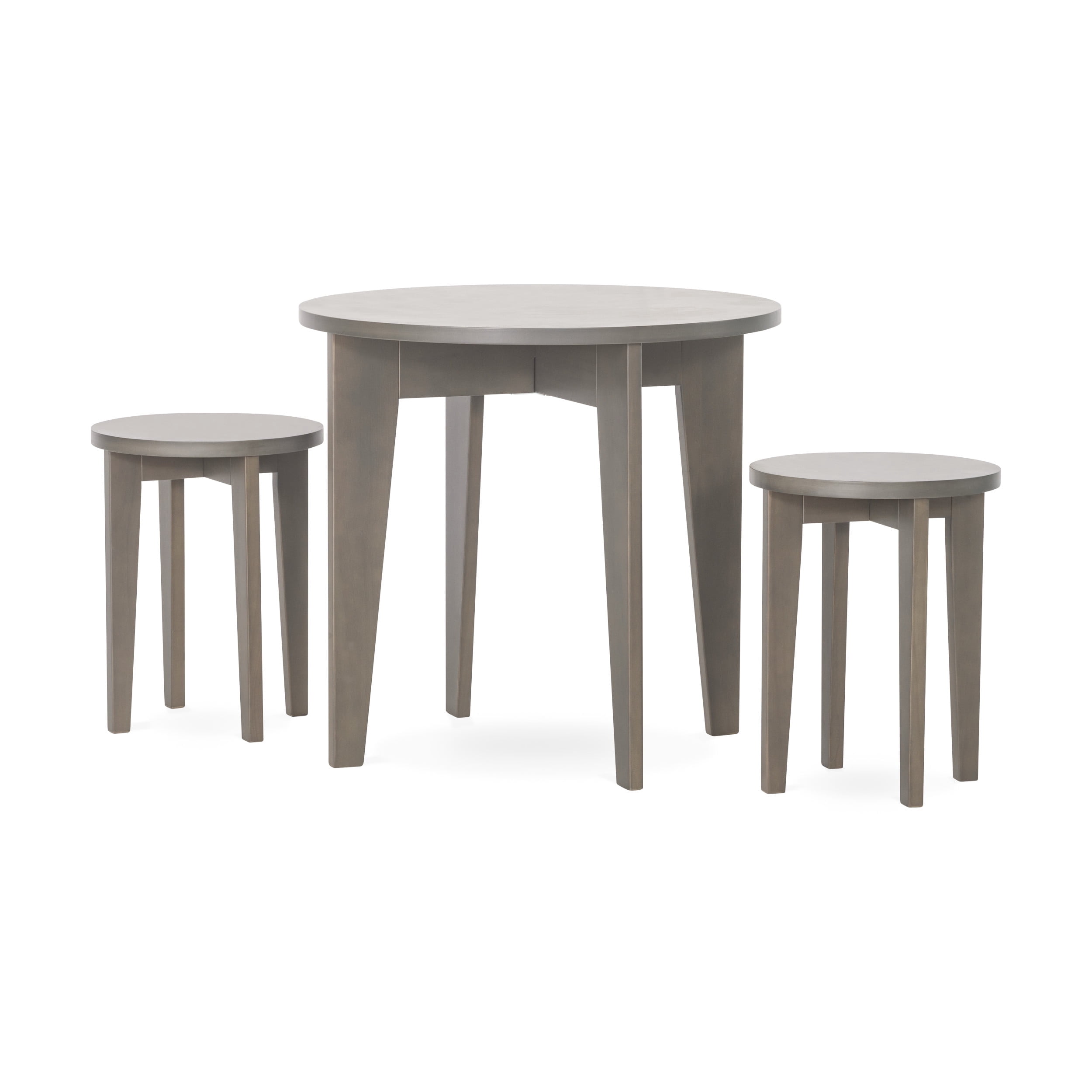 Forever Eclectic Geo Kids Round Wood Table and Chair Set (2 Stools Included), Dapper Gray