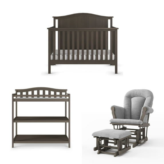 Child Craft Hampton Crib, Changing Table and Glider Nursery Set, 4-in-1 Convertible, Dapper Gray, 3-Piece