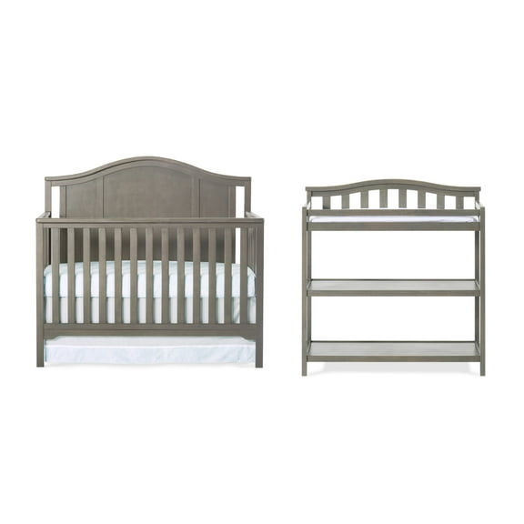 Child Craft Hampton Arch Top Crib and Changing Table Nursery Set, 4-in-1 Convertible, Dapper Gray, 2-Piece