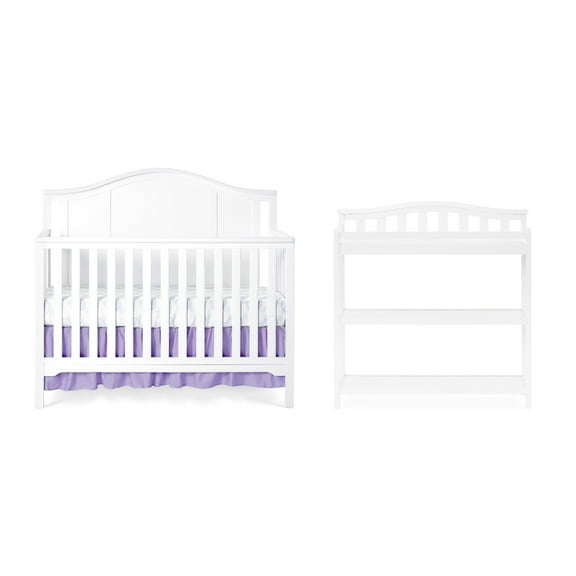Child Craft Hampton Arch Top Crib and Changing Table Nursery Set, 4-in-1 Convertible, Matte White, 2-Piece