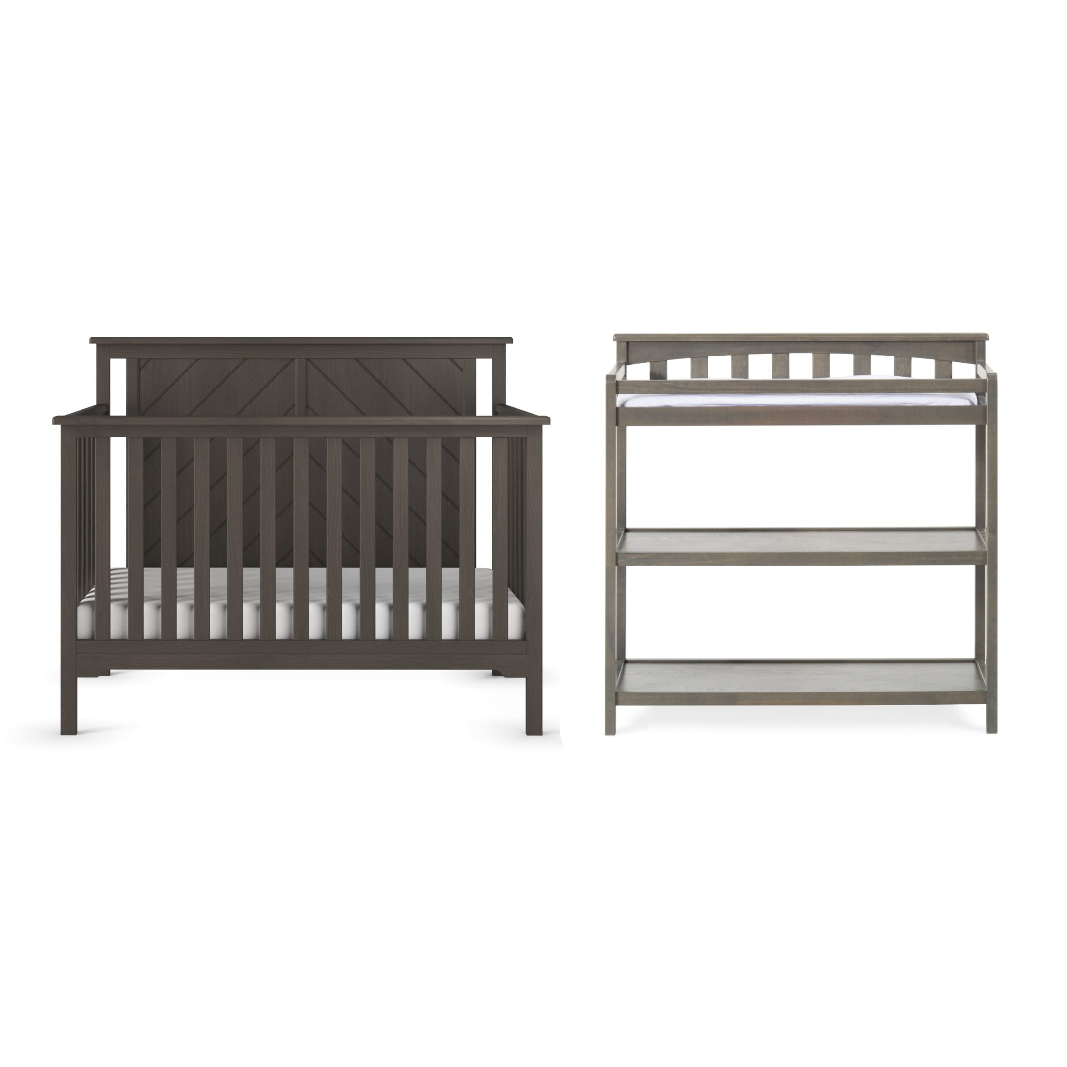 Child Craft Hampton Flat Top Crib and Changing Table Nursery Set, 4-in-1 Convertible, Dapper Gray, 2-Piece