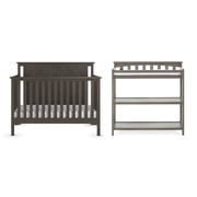 Child Craft Hampton Flat Top Crib and Changing Table Nursery Set, 4-in-1 Convertible, Dapper Gray, 2-Piece