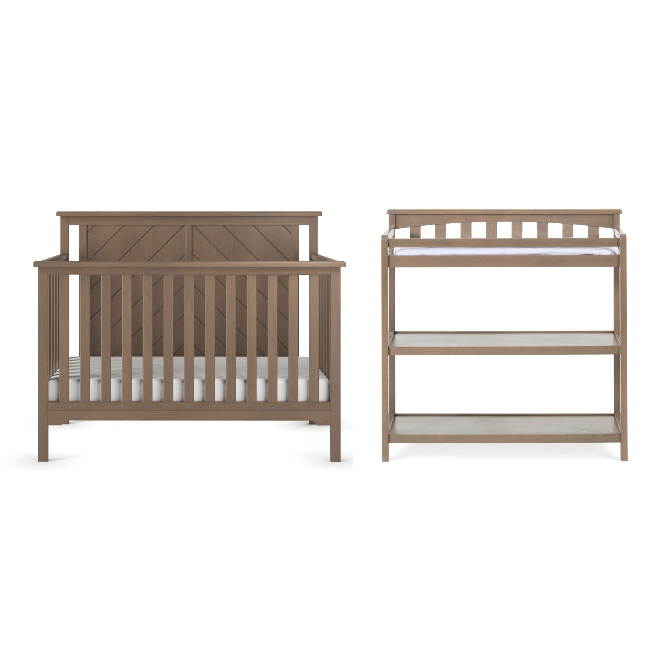 Child Craft Hampton Flat Top Crib and Changing Table Nursery Set, 4-in-1 Convertible, Dusty Heather, 2-Piece