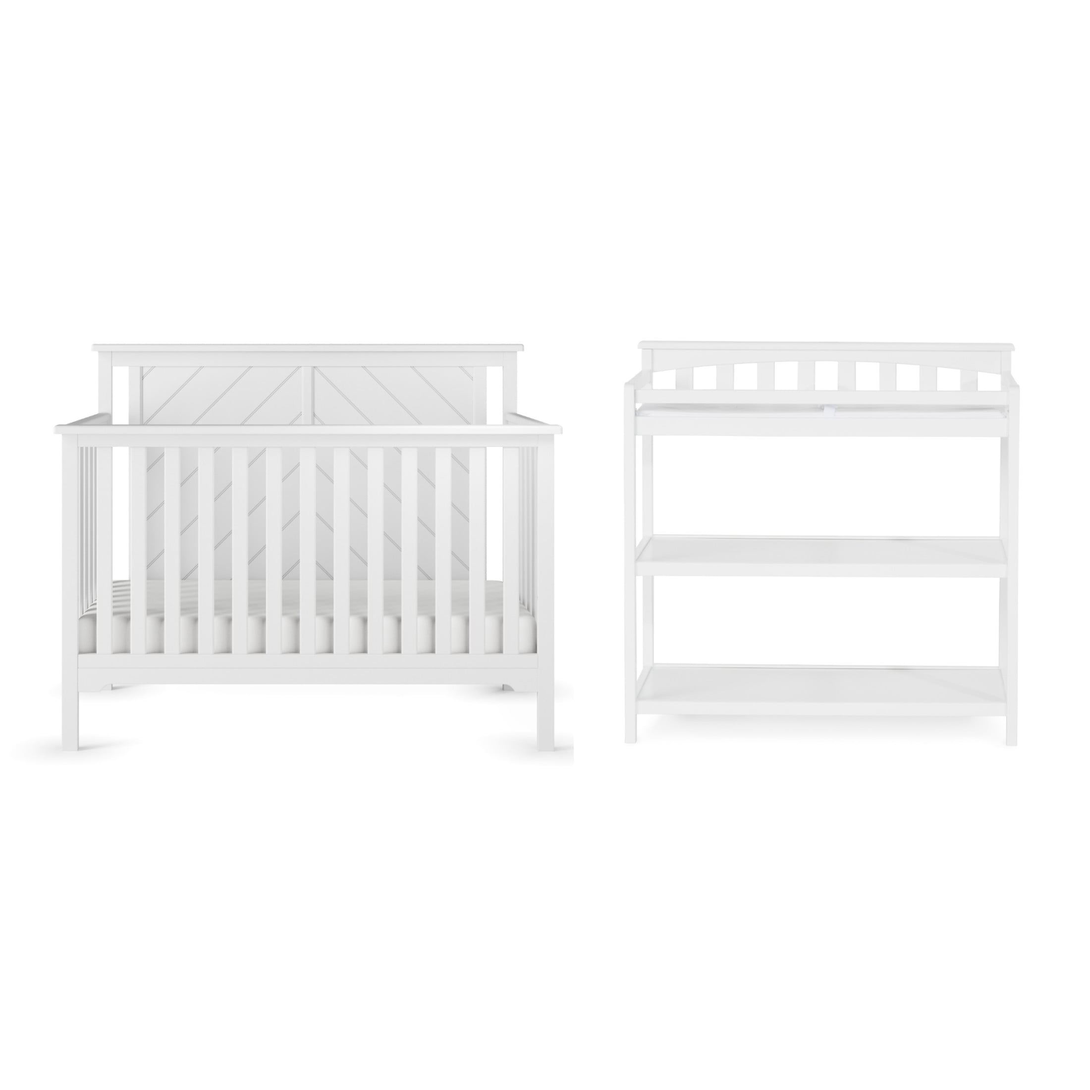 Child Craft Hampton Flat Top Crib and Changing Table Nursery Set, 4-in-1 Convertible, Matte White, 2-Piece