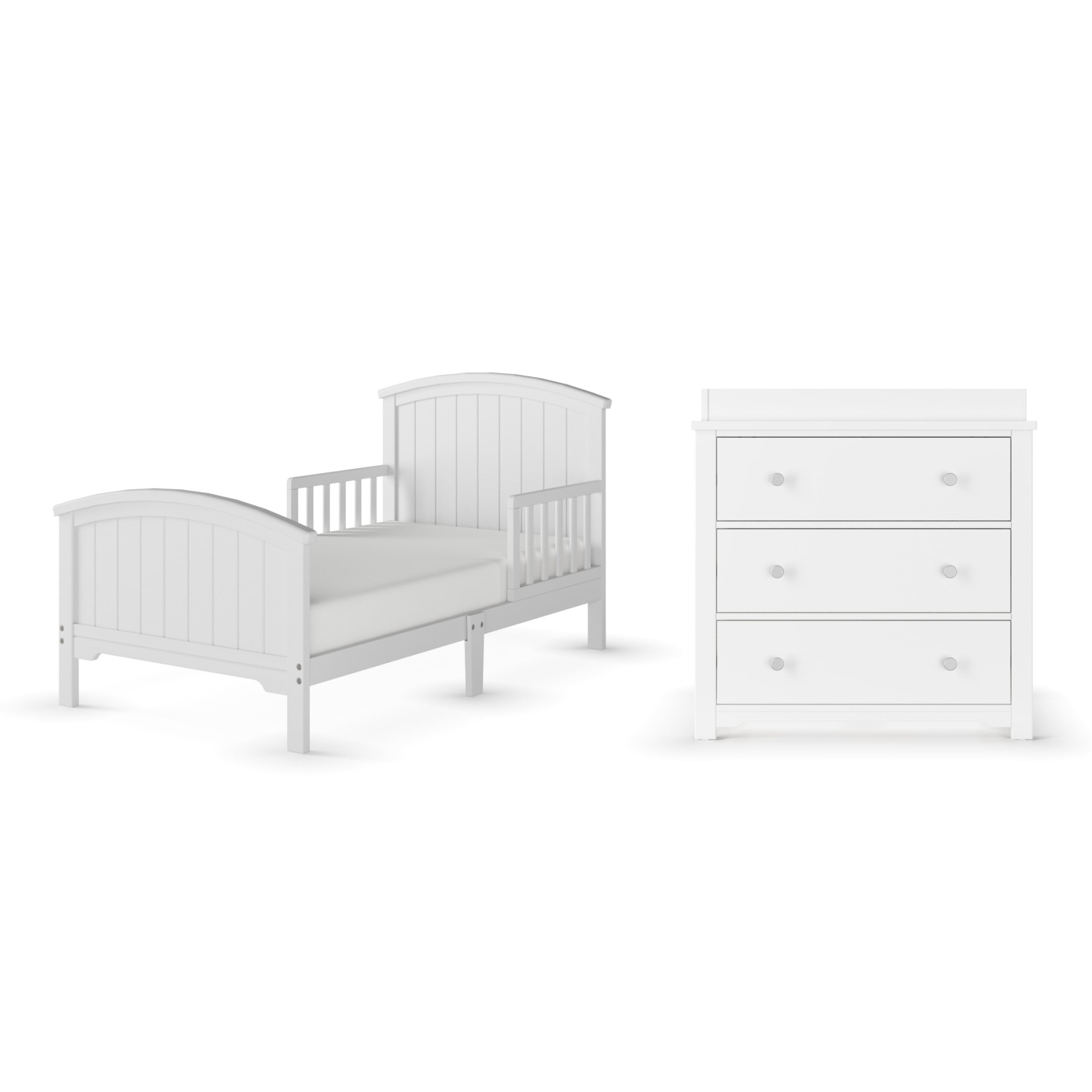 Child Craft Hampton Toddler Bed and Dresser Bedroom Set, Pine Wood Construction, Matte White, 2-Piece