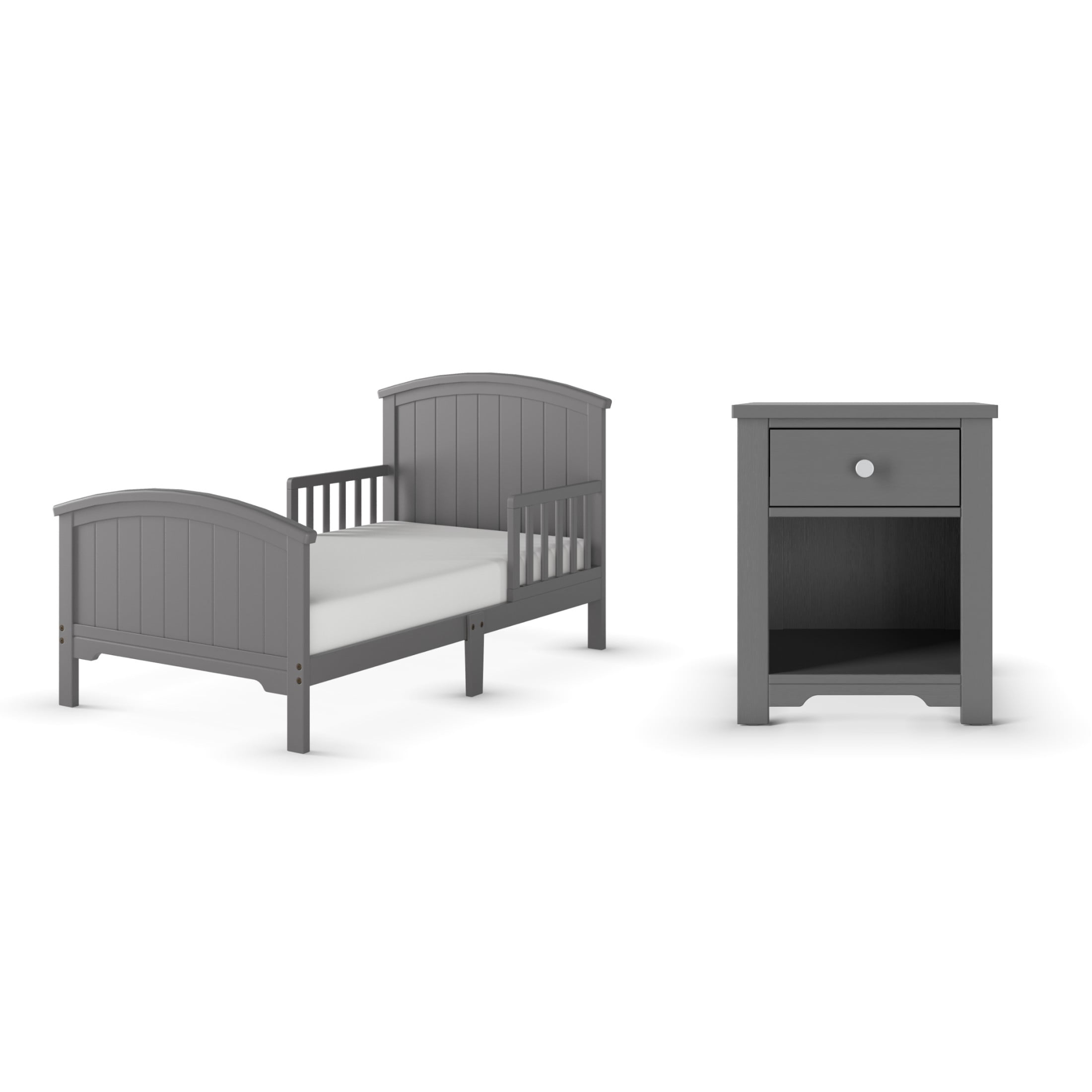 Child Craft Hampton Toddler Bed and Nightstand Bedroom Set, Low to Ground Design, Cool Gray, 2-Piece