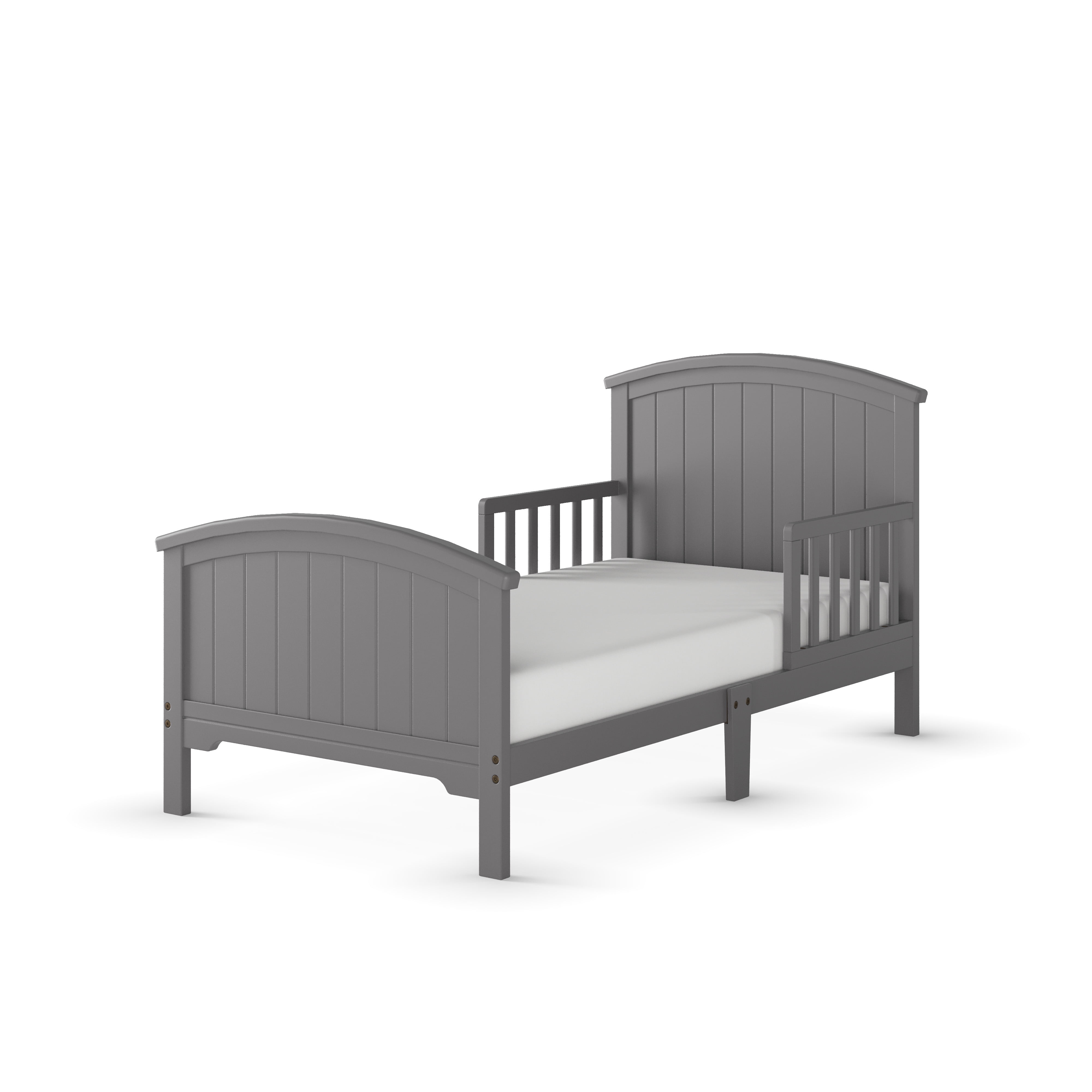 Child Craft Hampton Toddler Bed with Guard Rails, Arch Top, Low to Ground, Pine Wood, Cool Gray