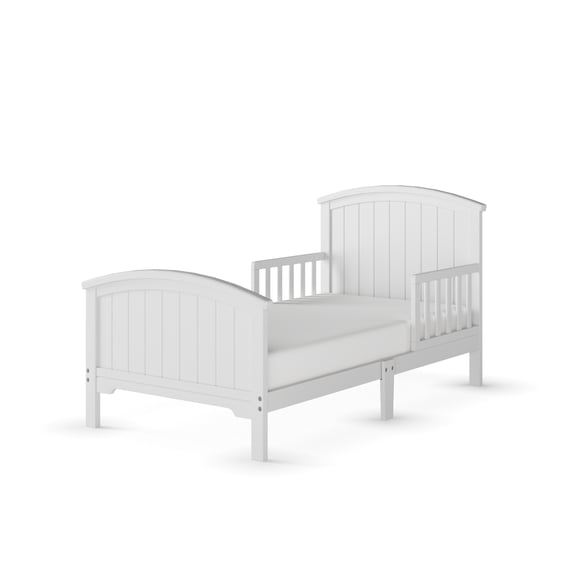 Child Craft Hampton Toddler Bed with Guard Rails, Arch Top, Low to Ground, Pine Wood, Matte White