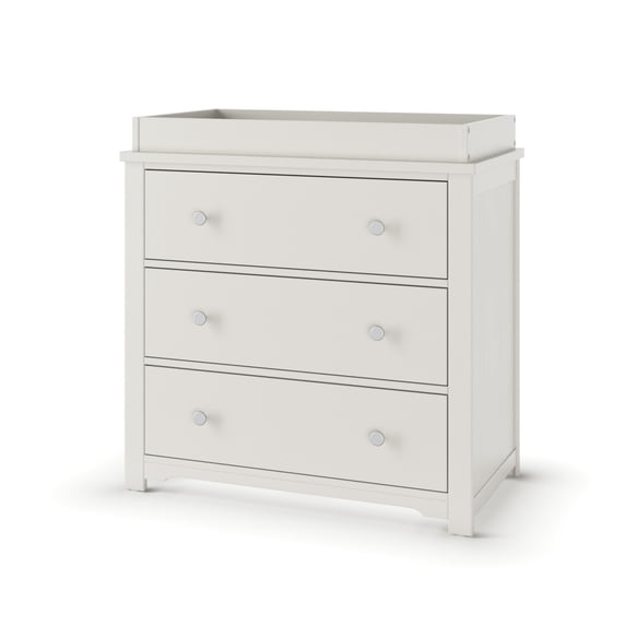 Child Craft Harmony 38" Interlocking 3-Drawer Dresser with Changing Table Topper, Anti-Tip Kit, Brushed Cotton