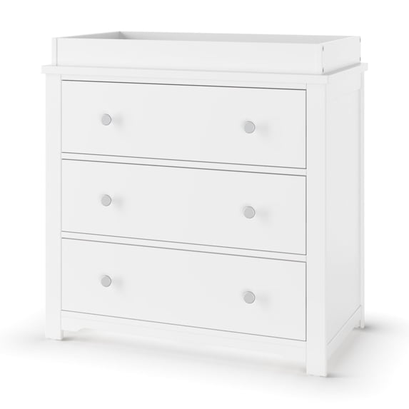 Child Craft Harmony 38" Interlocking 3-Drawer Dresser with Changing Table Topper, Anti-Tip Kit, Matte White