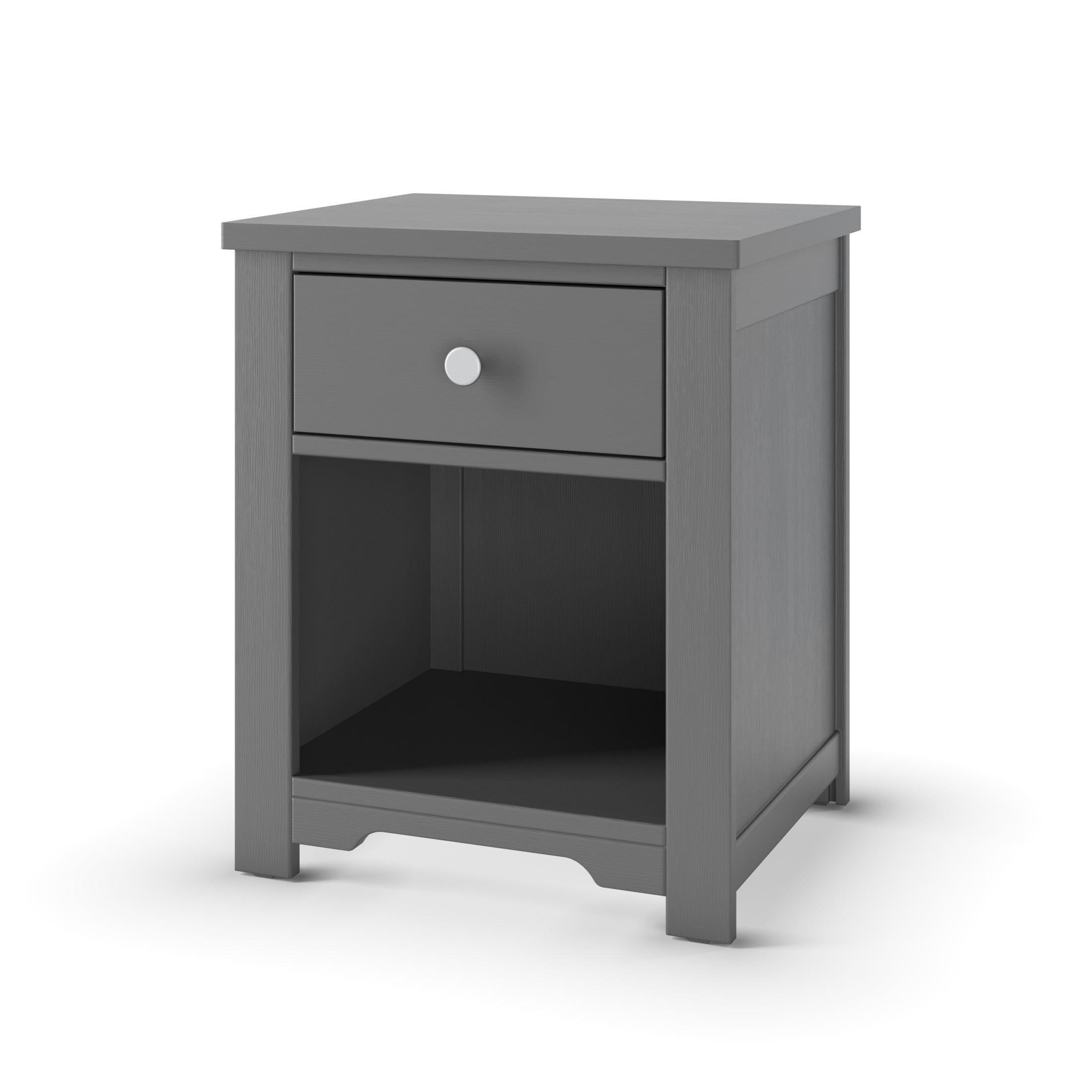 Child Craft Harmony Nightstand with Drawer & Open Cubby Storage, Pine Wood Construction, Brushed Pebble