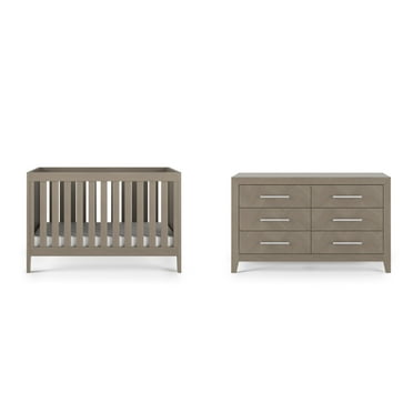 Child Craft Kieran Crib and Dresser Nursery Set, 3-in-1 Convertible Crib with 6-Drawer Dresser, Crescent Gray, 2-Piece