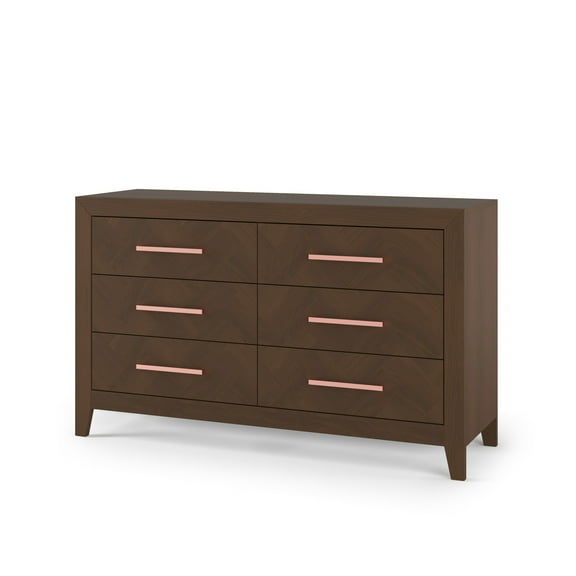 Child Craft Kieran 55" Interlocking 6-Drawer Double Dresser for Nursery or Bedroom, Anti-Tip Kit, Herringbone, Toasted Chestnut