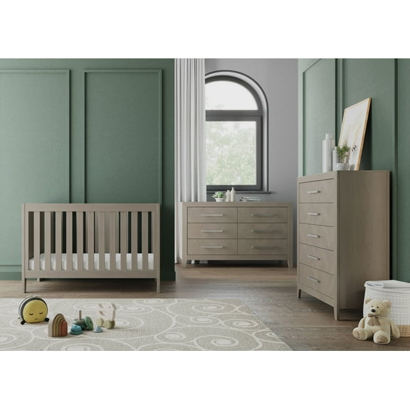 Child Craft Kieran Euro Crib, Dresser & Chest Nursery Set, 3-in-1 Convertible Crib, Crescent Gray, 3-Piece