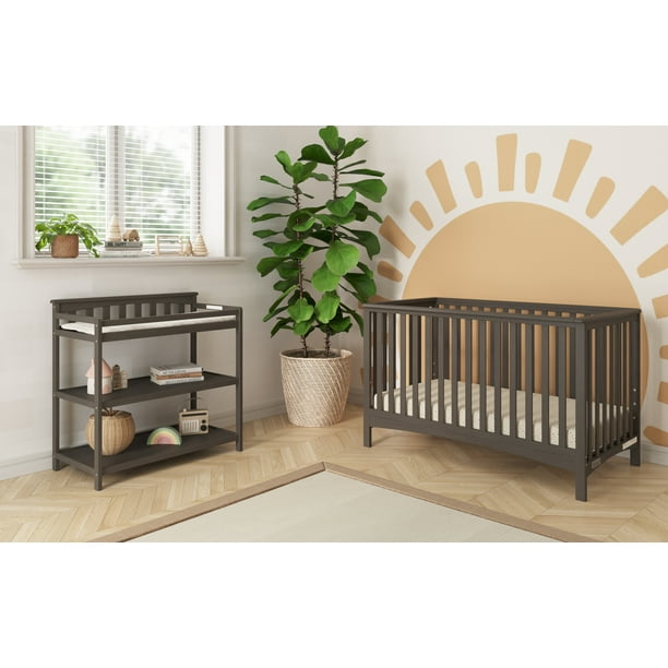 Child Craft London 4 Piece Nursery Set with 4 in 1 Convertible Crib Changing Table Toddler Guard Rail and Full Size Bed Rail Grows with Your Baby