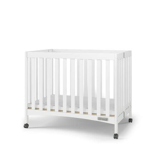 Child Craft London Folding Portable Mini Crib with 2-inch Mattress, Matte White