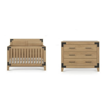 Child Craft Lucas Crib and Dresser Nursery Set, 4-in-1 Convertible Crib with 3-Drawer Dresser, Nutmeg, 2-Piece