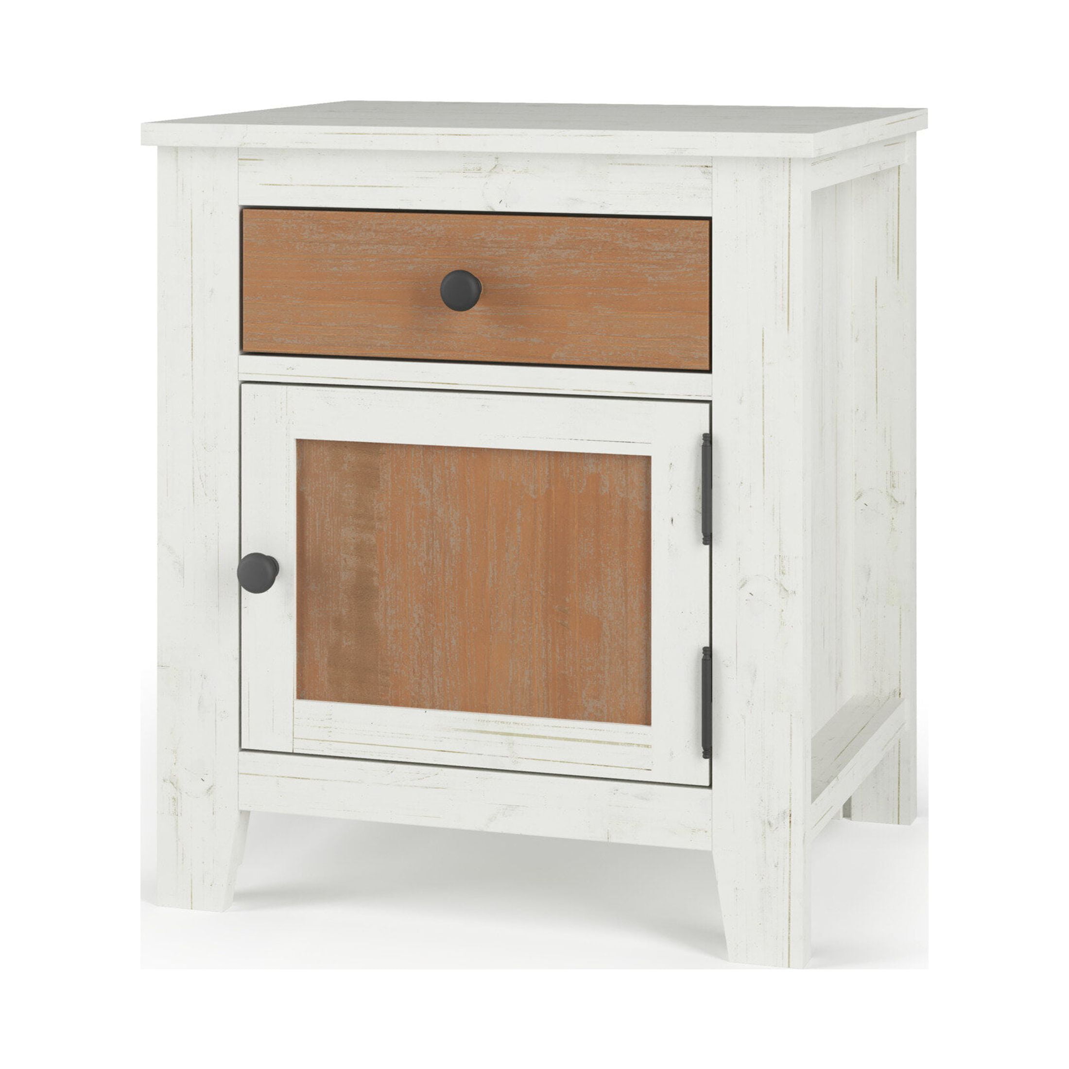 White and Brown Rustic Wooden Nightstand with Drawer