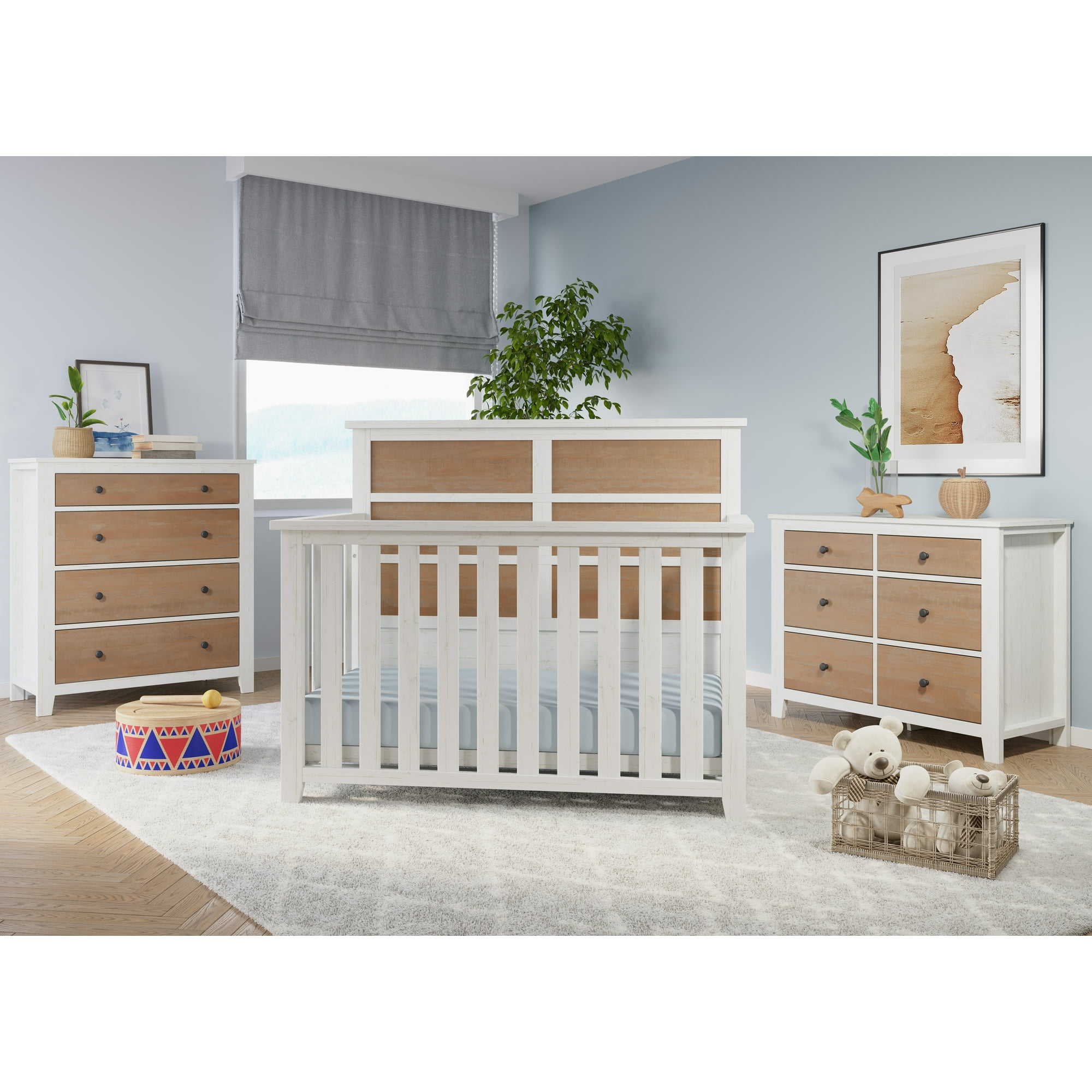 Child Craft Ocean Grove 4-Piece Nursery Crib Set with 4-in-1 Convertible Crib, Dresser, Chest, and Nightstand