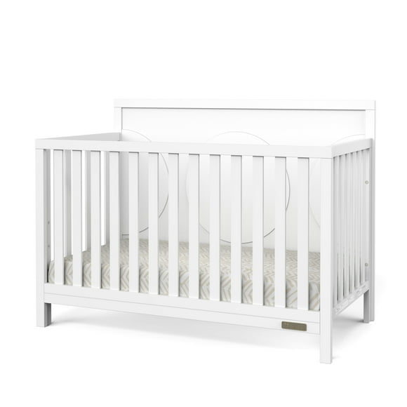 Child Craft Orbit 4-in-1 Convertible Crib, Circle Panel Design, 3 Mattress Heights, Matte White