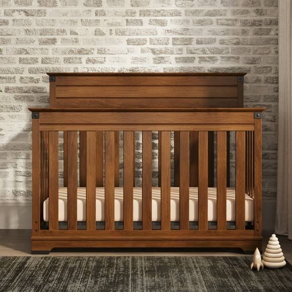 Child Craft Redmond 4-in-1 Convertible Crib, Rustic Iron Accents, 2 Mattress Heights, Coach Cherry