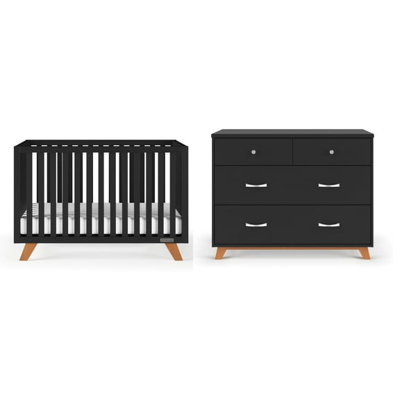 Child Craft SOHO Crib and Dresser Nursery Set, 4-in-1 Convertible Crib with 3-Drawer Dresser, Ebony, 2-Piece