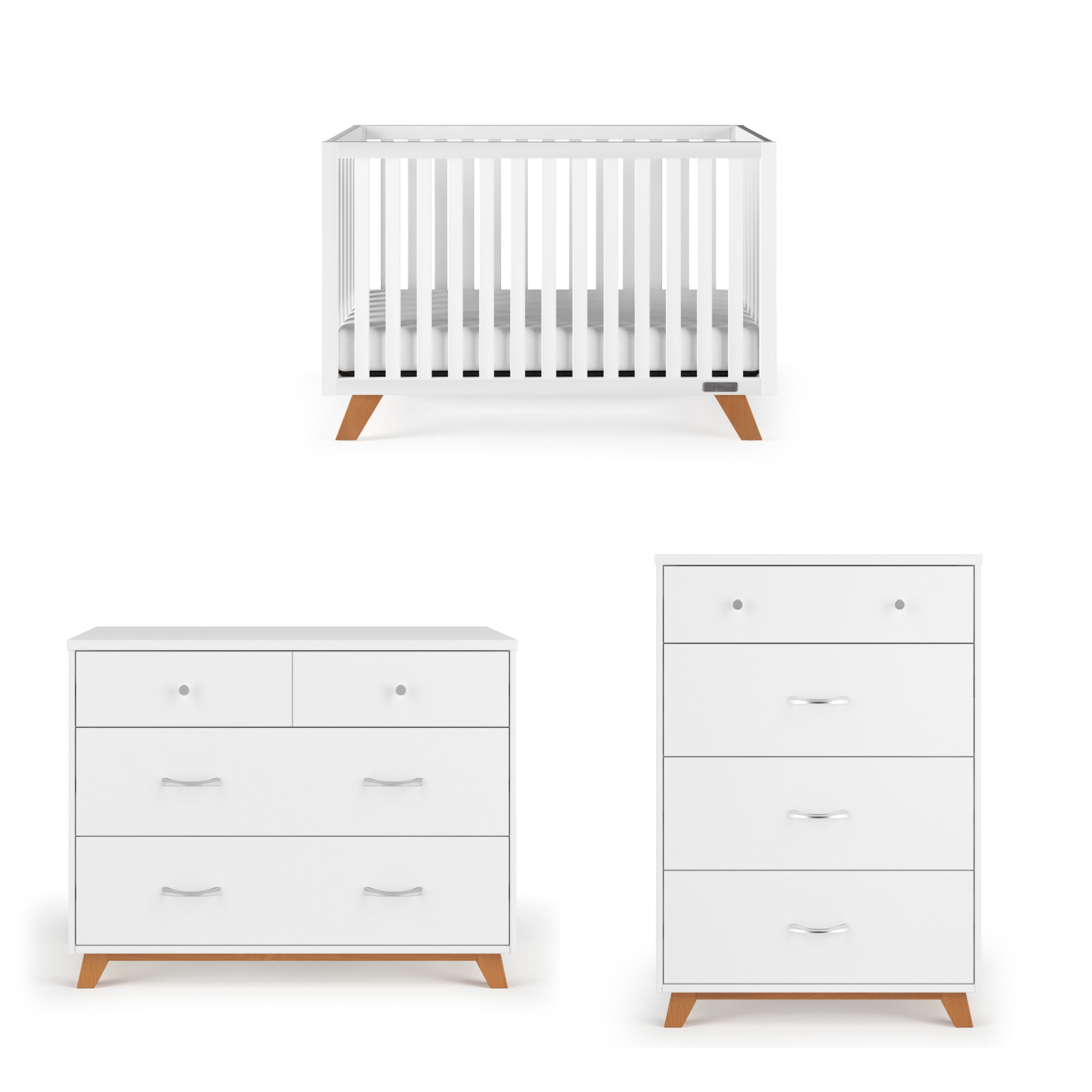 Child Craft SOHO Crib, Dresser & Chest Nursery Set, 4-in-1 Convertible Crib, White/Natural, 3-Piece