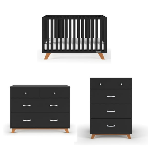 Child Craft SOHO Crib, Dresser & Chest Nursery Set, 4-in-1 Convertible Crib, Ebony, 3-Piece