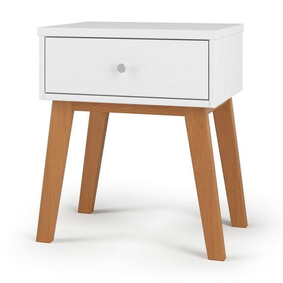 Child Craft SOHO Nightstand with Drawer, Modern Canted Leg Design, Pine Wood Construction, White/Natural
