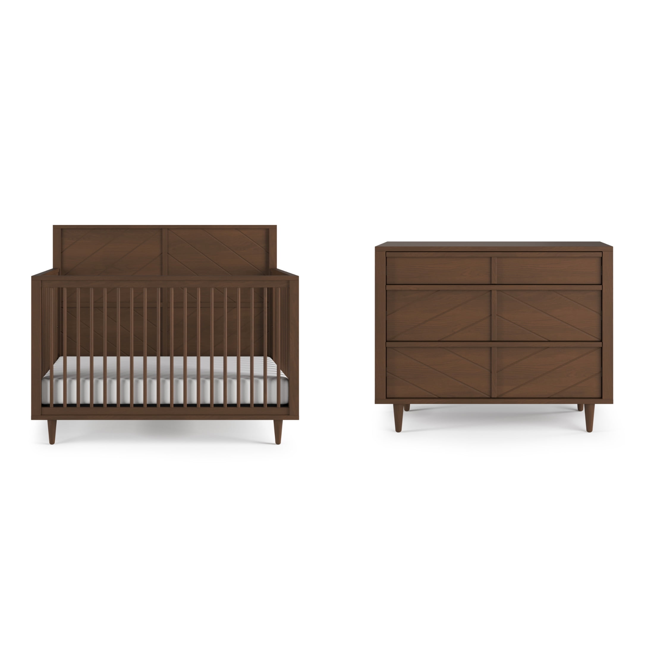 mid century modern crib and dresser Mid-Century Crib Set with 6-Drawer Dresser & Changing Tray in Hazelnut