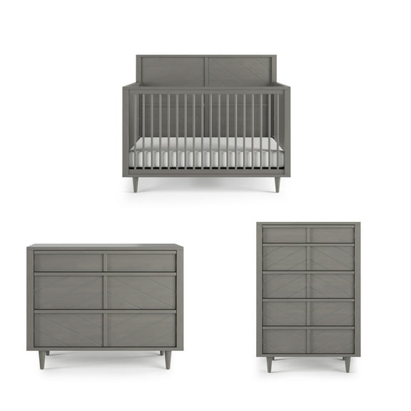Child Craft Surrey Hill Crib, Dresser & Chest Nursery Set, 4-in-1 Convertible Crib, Lunar Gray, 3-Piece