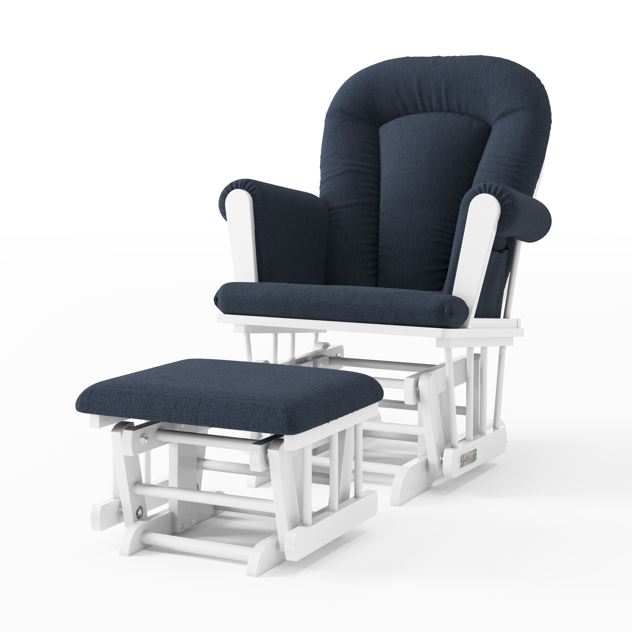 Child Craft Tranquil Glider Rocker and Ottoman Set Matte White Navy