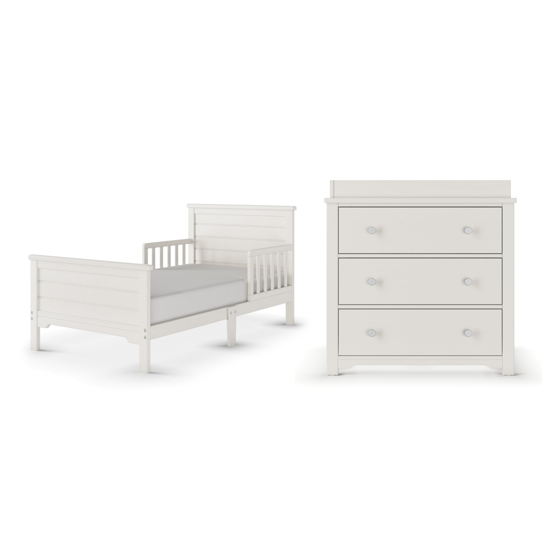 Child Craft Woodland Toddler Bed and Dresser Bedroom Set, Low to Ground Design, Brushed Cotton, 2-Piece