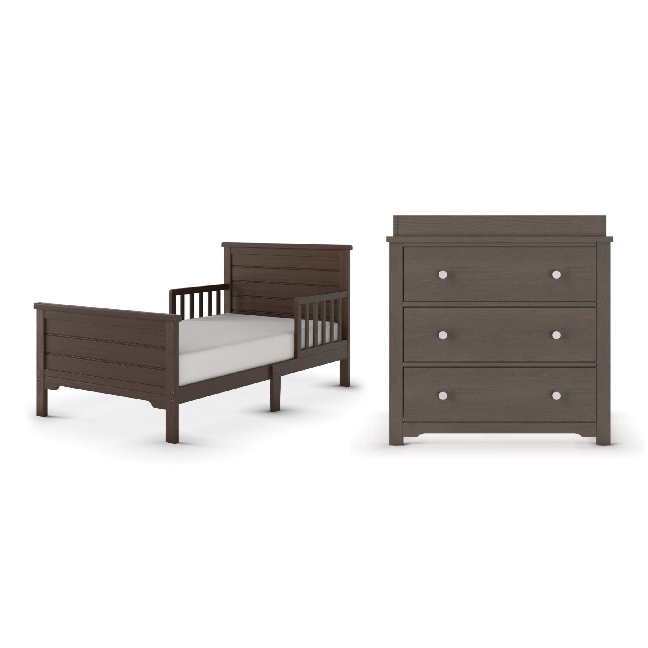 Child Craft Woodland Toddler Bed and Dresser Bedroom Set, Low to Ground Design, Brushed Truffle, 2-Piece