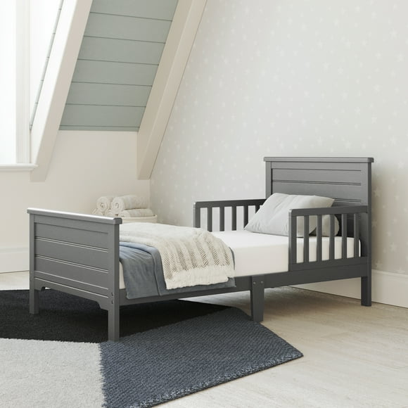 Child Craft Woodland Toddler Bed with Guard Rails, Flat Top, Low to Ground, Pine Wood, Brushed Pebble